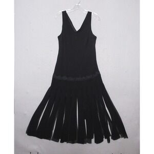 Vintage Believe Dress 14‎ Petite Black Y2K 90s Fairy Whimsigoth Slit Lace Trim